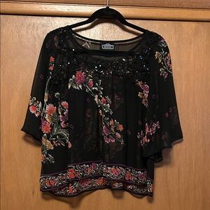 Angie Black Blouse with Floral Design